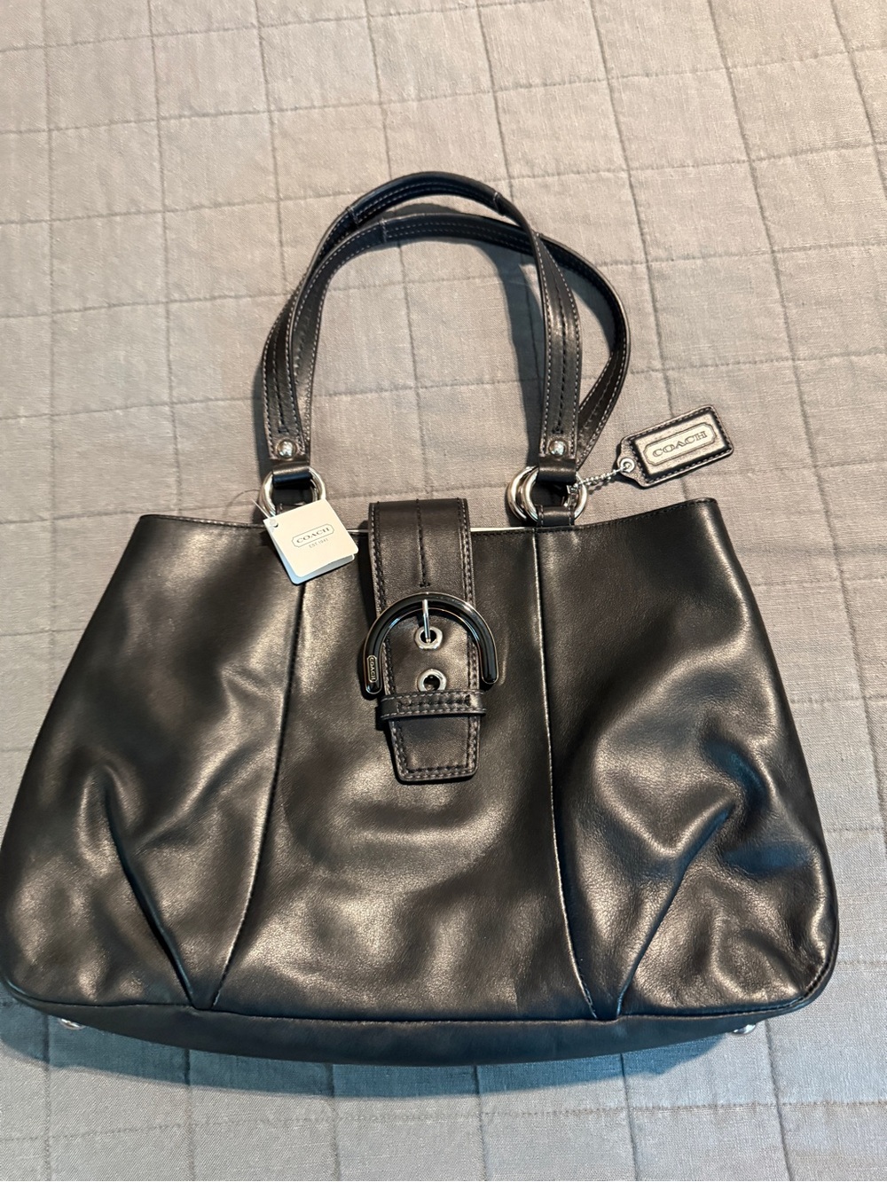Coach Y2K SoHo Hampton Black Leather Buckle Tote NWT